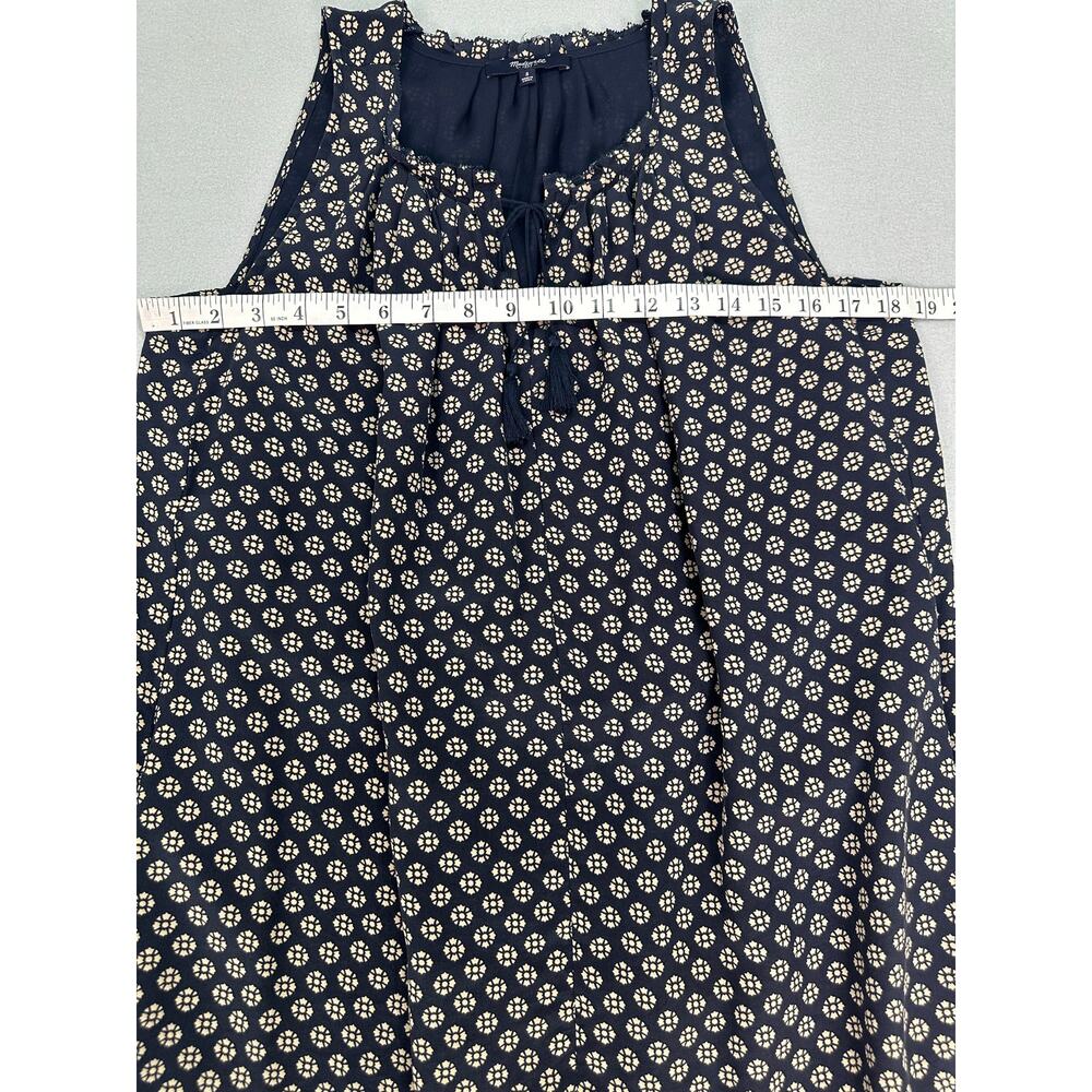 Madewell 100% Silk Navy Blue Printed Sleeveless Belted Tassel Tie Dress Size S - Picture 9 of 10